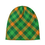 Green And Orange Buffalo Plaid Print Beanie
