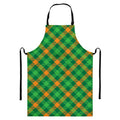 Green And Orange Buffalo Plaid Print Bib Apron With Pocket