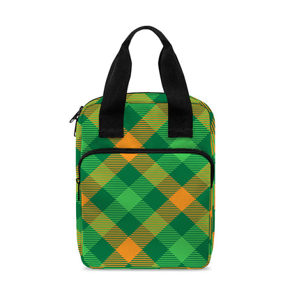 Green And Orange Buffalo Plaid Print Bible Tote Bag
