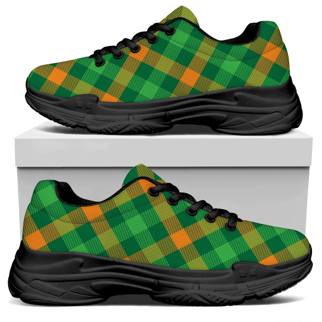 Green And Orange Buffalo Plaid Print Black Chunky Shoes