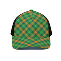 Green And Orange Buffalo Plaid Print Black Mesh Trucker Hat