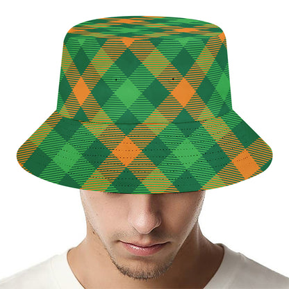 Green And Orange Buffalo Plaid Print Bucket Hat