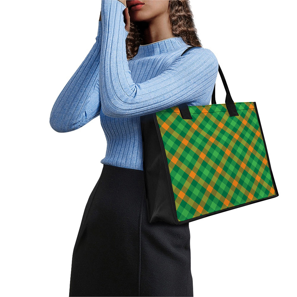Green And Orange Buffalo Plaid Print Canvas Tote Bag