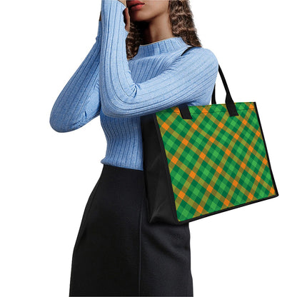 Green And Orange Buffalo Plaid Print Canvas Tote Bag