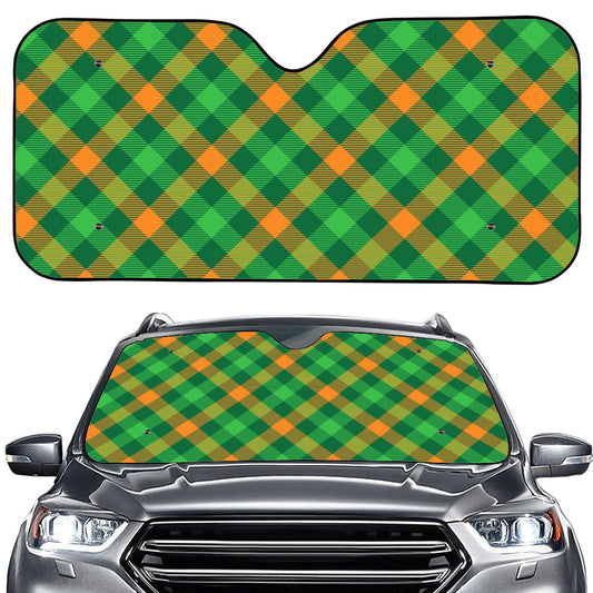 Green And Orange Buffalo Plaid Print Car Windshield Sun Shade