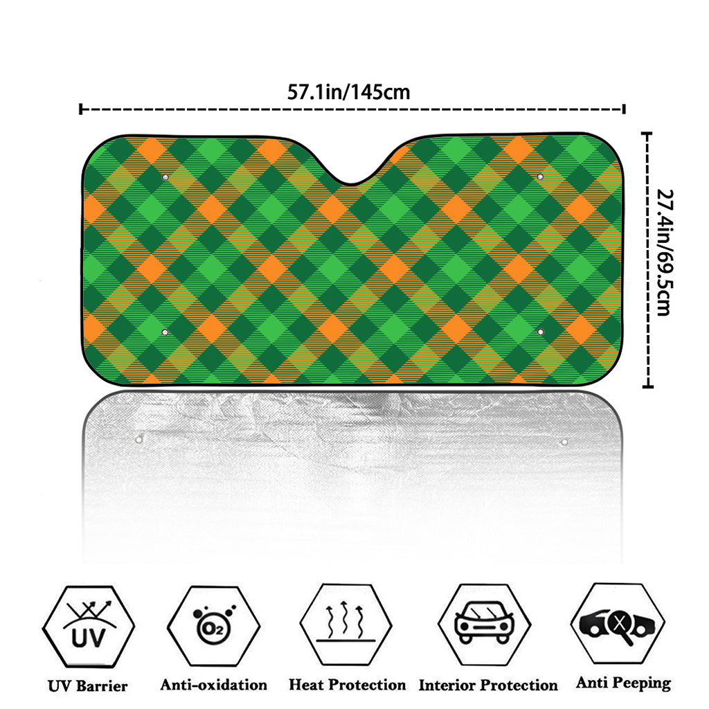 Green And Orange Buffalo Plaid Print Car Windshield Sun Shade