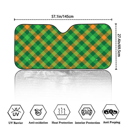 Green And Orange Buffalo Plaid Print Car Windshield Sun Shade