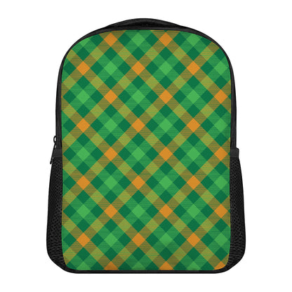 Green And Orange Buffalo Plaid Print Casual Backpack