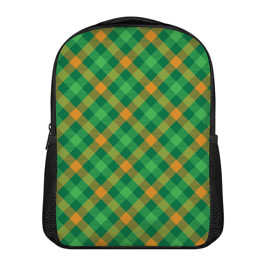 Green And Orange Buffalo Plaid Print Casual Backpack