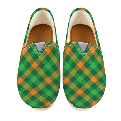 Green And Orange Buffalo Plaid Print Casual Shoes