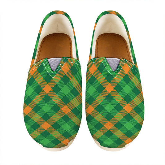 Green And Orange Buffalo Plaid Print Casual Shoes