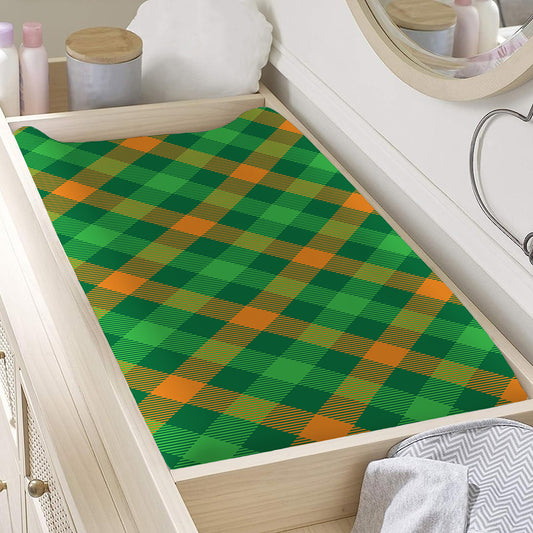 Green And Orange Buffalo Plaid Print Changing Pad Cover