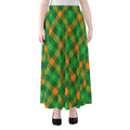 Green And Orange Buffalo Plaid Print Chiffon Maxi Skirt