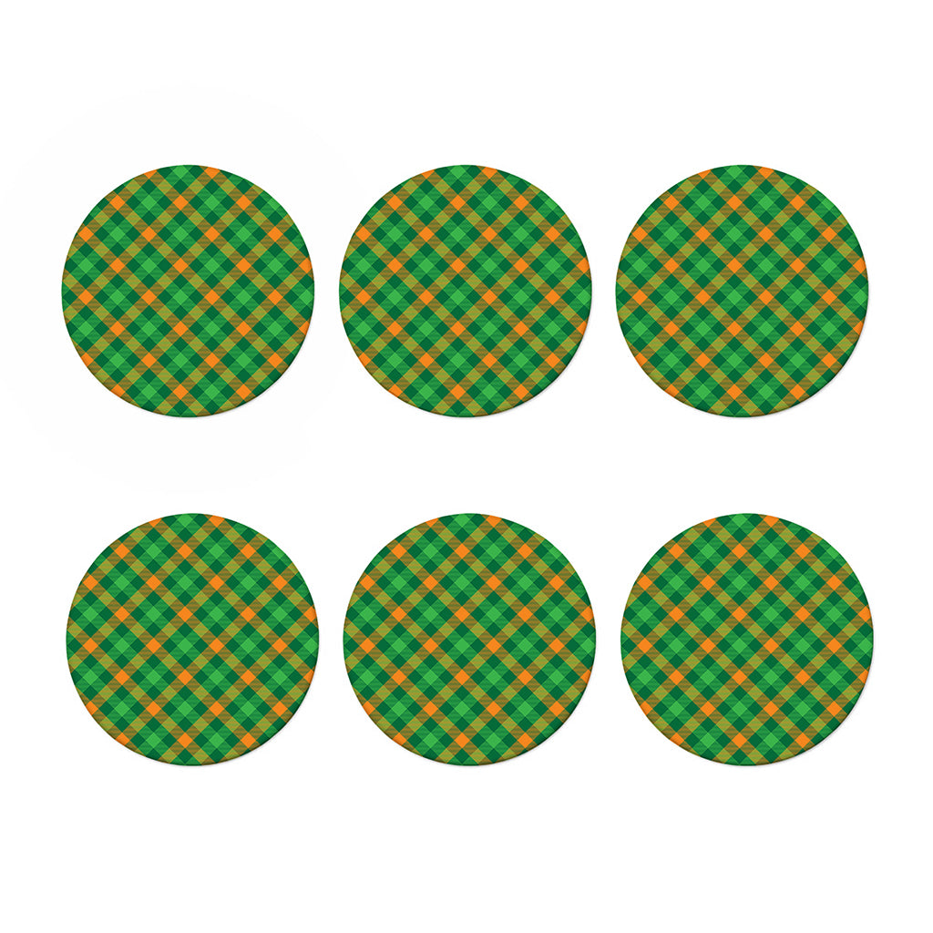 Green And Orange Buffalo Plaid Print Coaster Set