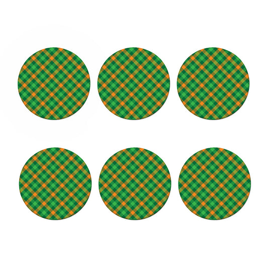 Green And Orange Buffalo Plaid Print Coaster Set