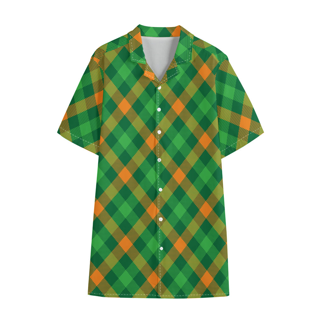 Green And Orange Buffalo Plaid Print Cotton Hawaiian Shirt