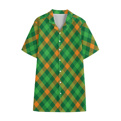 Green And Orange Buffalo Plaid Print Cotton Hawaiian Shirt