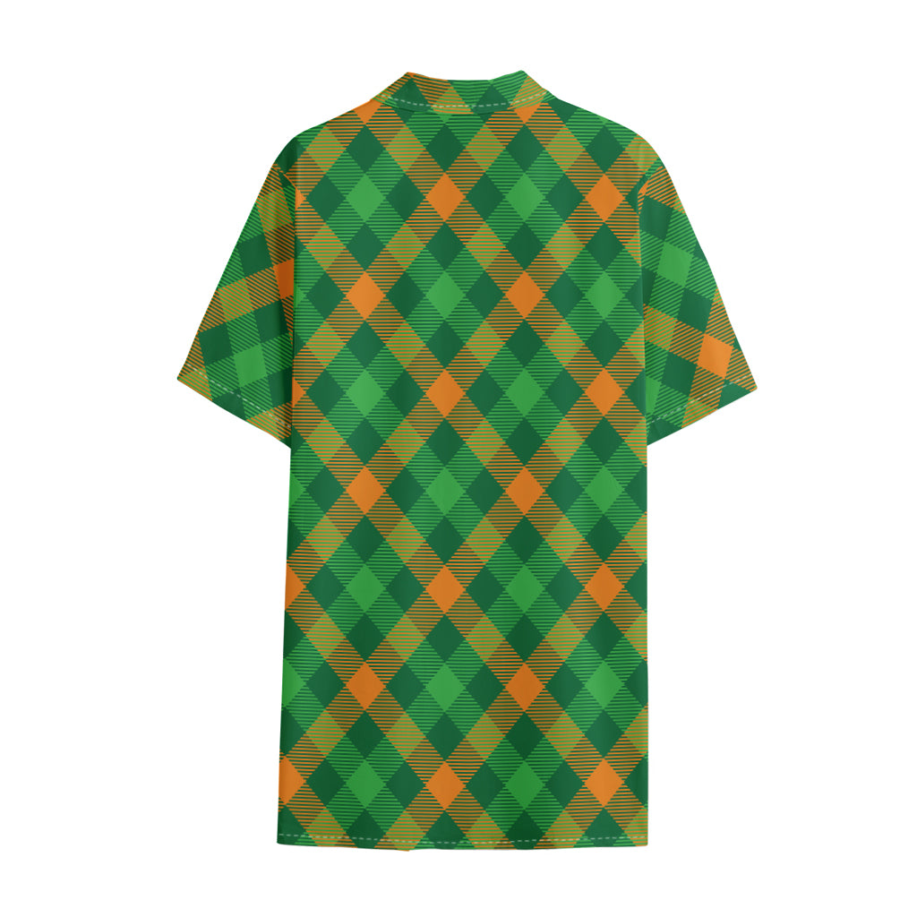 Green And Orange Buffalo Plaid Print Cotton Hawaiian Shirt
