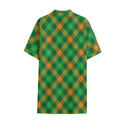 Green And Orange Buffalo Plaid Print Cotton Hawaiian Shirt