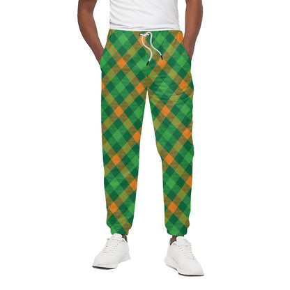 Green And Orange Buffalo Plaid Print Cotton Pants