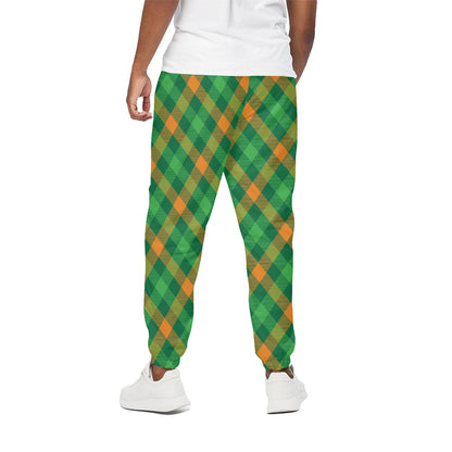 Green And Orange Buffalo Plaid Print Cotton Pants