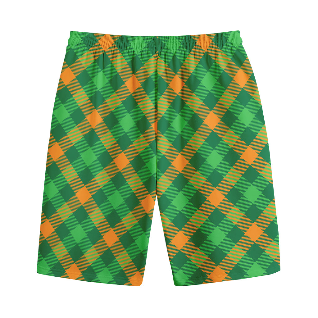 Green And Orange Buffalo Plaid Print Cotton Shorts