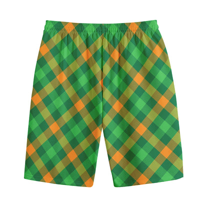 Green And Orange Buffalo Plaid Print Cotton Shorts