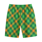 Green And Orange Buffalo Plaid Print Cotton Shorts