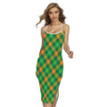 Green And Orange Buffalo Plaid Print Cross Back Cami Dress