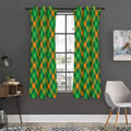 Green And Orange Buffalo Plaid Print Grommet Curtain Panels