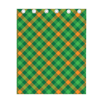 Green And Orange Buffalo Plaid Print Curtain