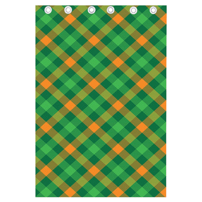 Green And Orange Buffalo Plaid Print Curtain