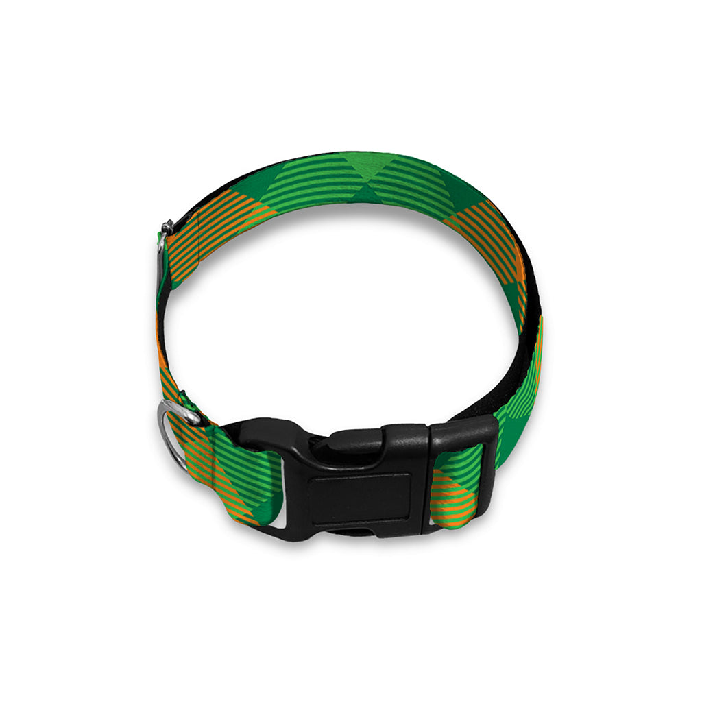 Green And Orange Buffalo Plaid Print Dog Collar
