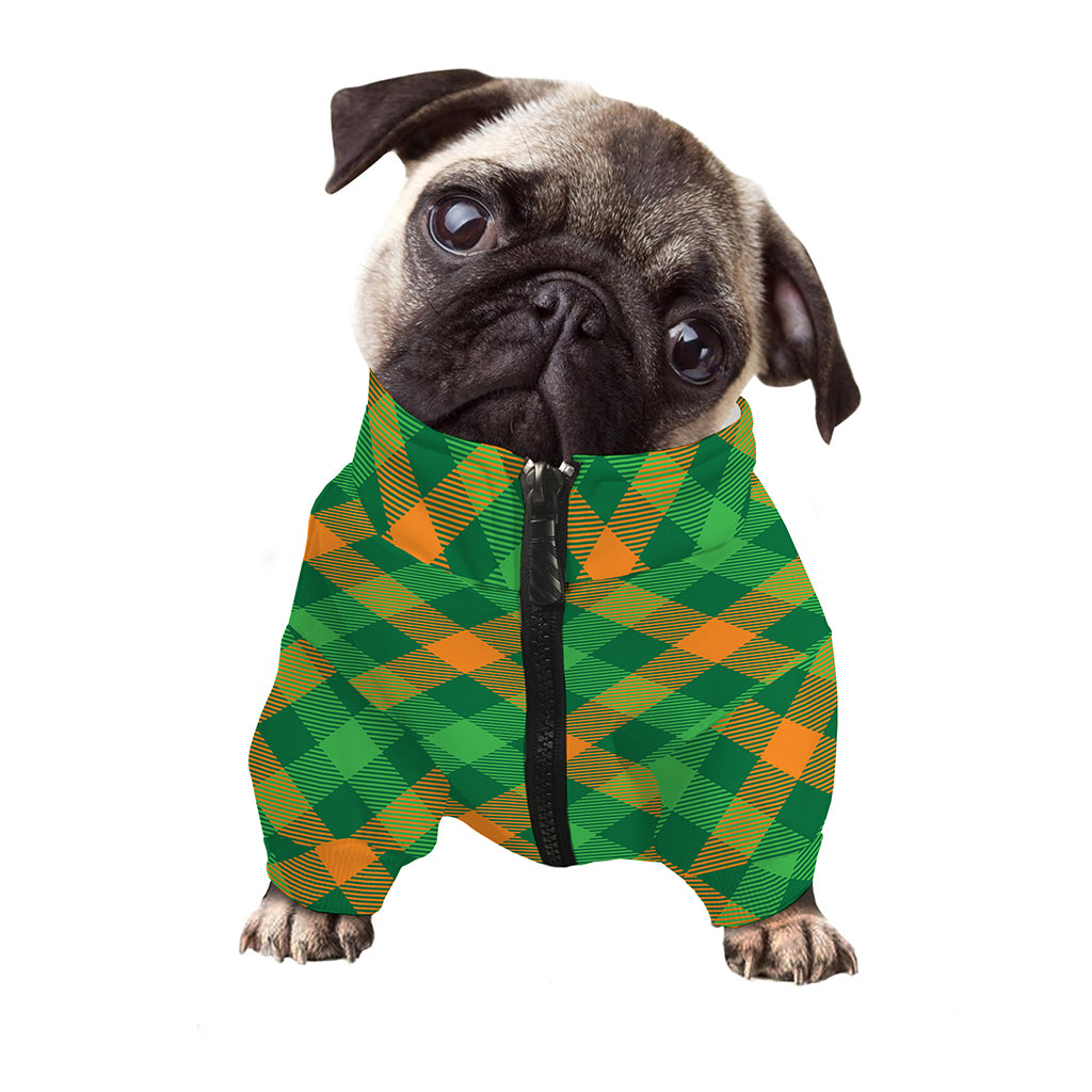 Green And Orange Buffalo Plaid Print Dog Zip Up Jacket