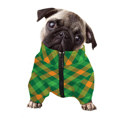 Green And Orange Buffalo Plaid Print Dog Zip Up Jacket
