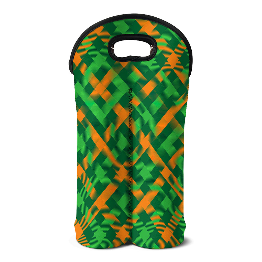 Green And Orange Buffalo Plaid Print Double Neoprene Wine Tote