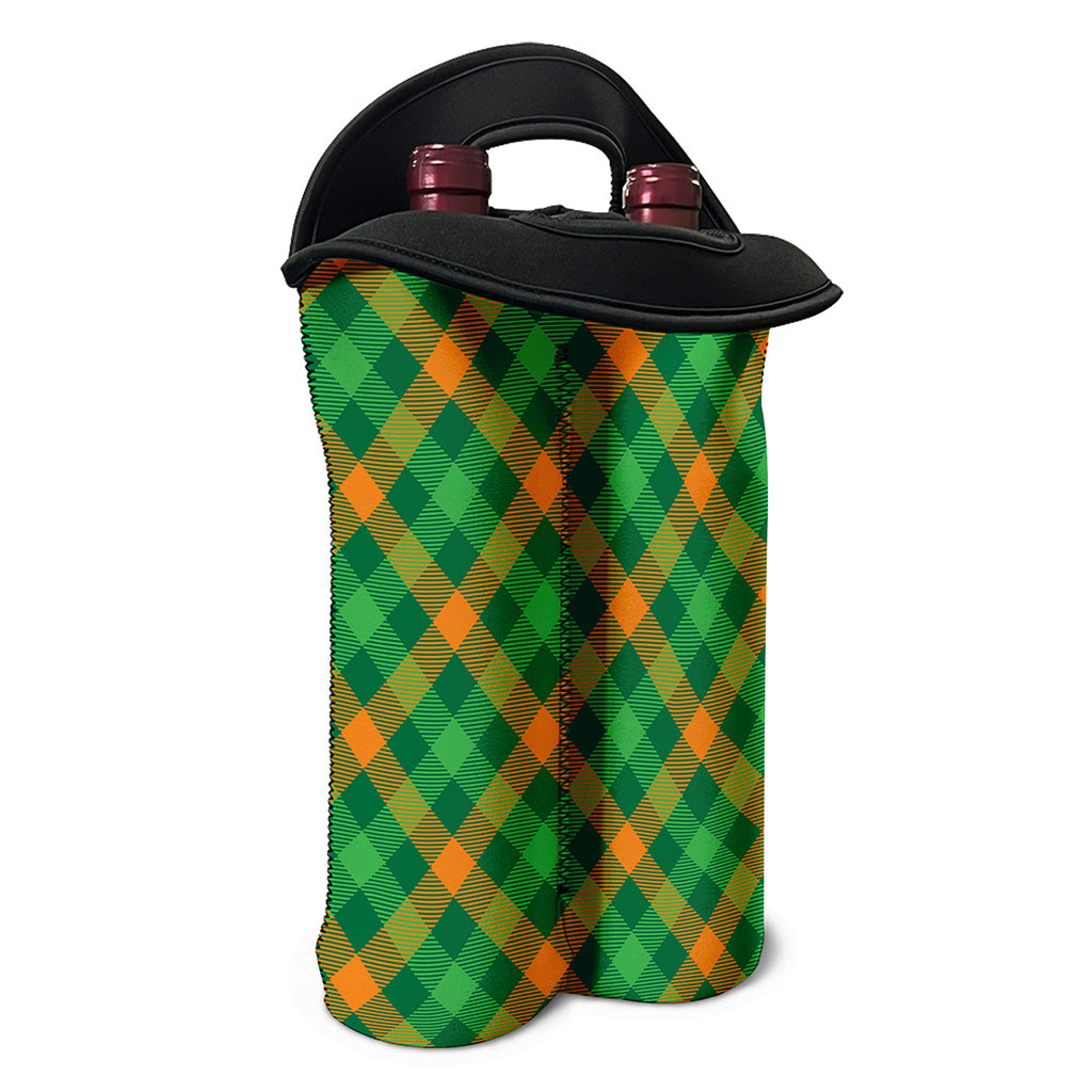 Green And Orange Buffalo Plaid Print Double Neoprene Wine Tote