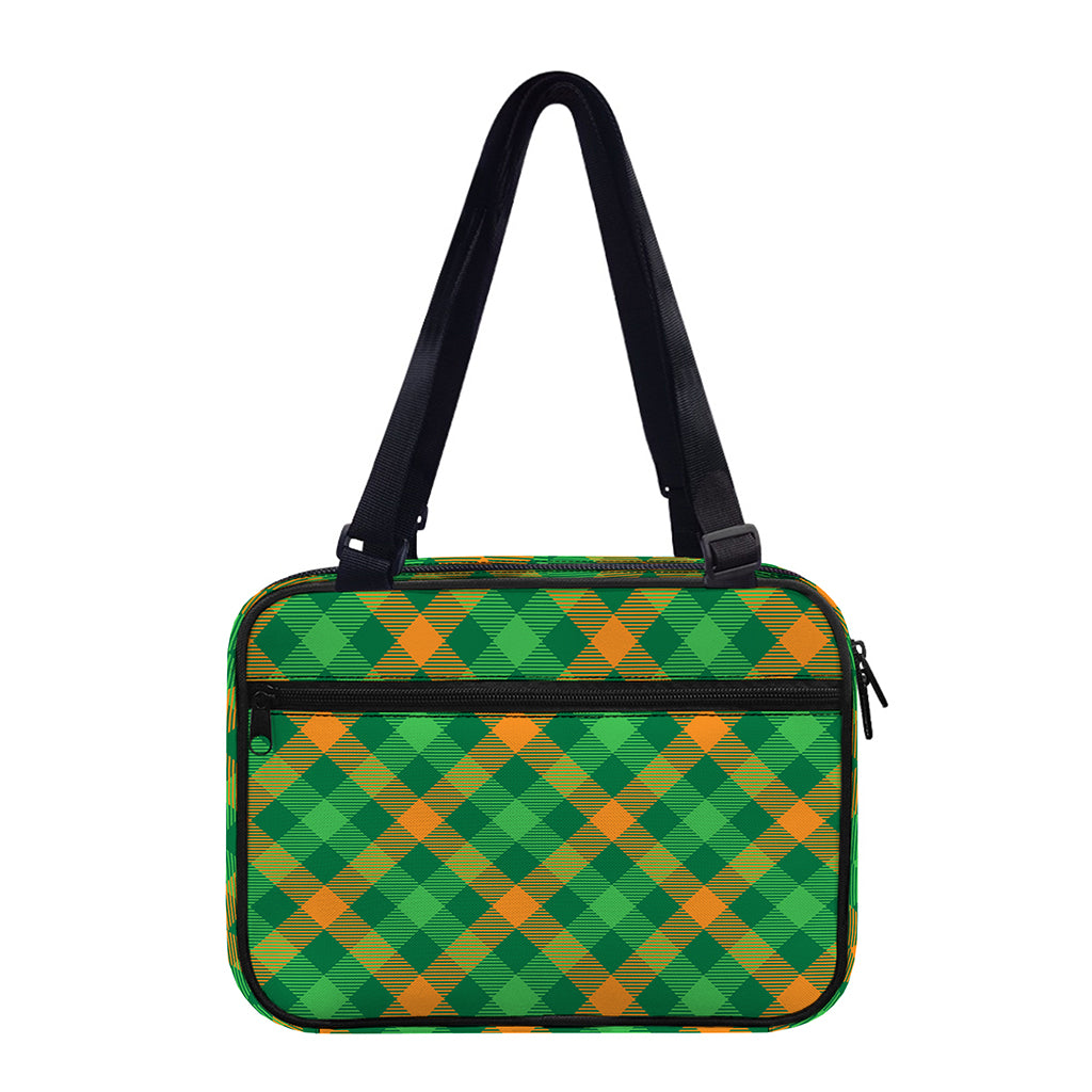 Green And Orange Buffalo Plaid Print Double Strap Bible Bag