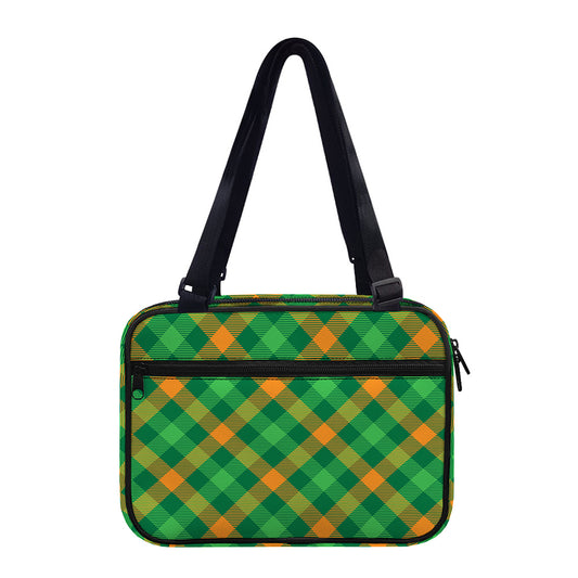 Green And Orange Buffalo Plaid Print Double Strap Bible Bag