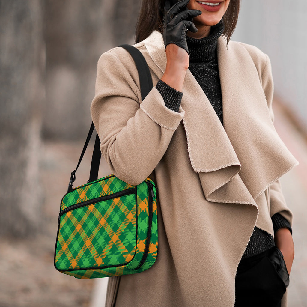 Green And Orange Buffalo Plaid Print Double Strap Bible Bag