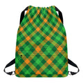 Green And Orange Buffalo Plaid Print Drawstring Backpack
