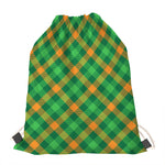 Green And Orange Buffalo Plaid Print Drawstring Bag