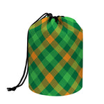 Green And Orange Buffalo Plaid Print Drawstring Makeup Bag