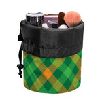 Green And Orange Buffalo Plaid Print Drawstring Makeup Bag