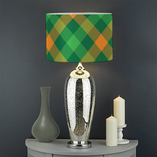 Green And Orange Buffalo Plaid Print Drum Lamp Shade