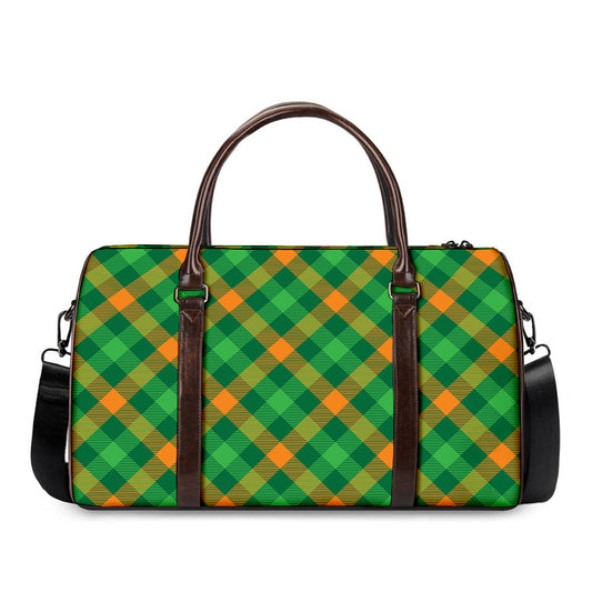 Green And Orange Buffalo Plaid Print Duffle Bag