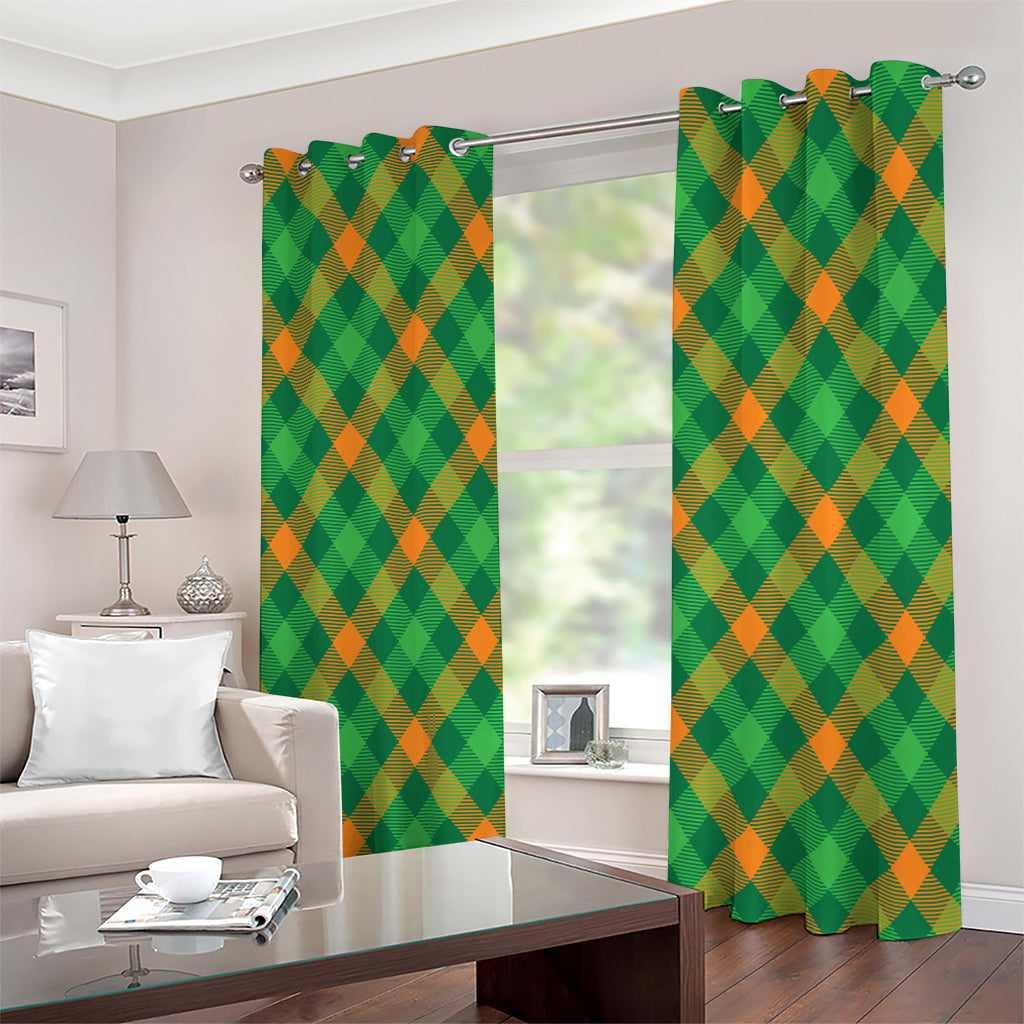 Green And Orange Buffalo Plaid Print Extra Wide Grommet Curtains