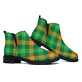 Green And Orange Buffalo Plaid Print Flat Ankle Boots