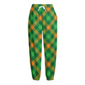 Green And Orange Buffalo Plaid Print Fleece Lined Knit Pants