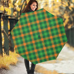 Green And Orange Buffalo Plaid Print Foldable Umbrella
